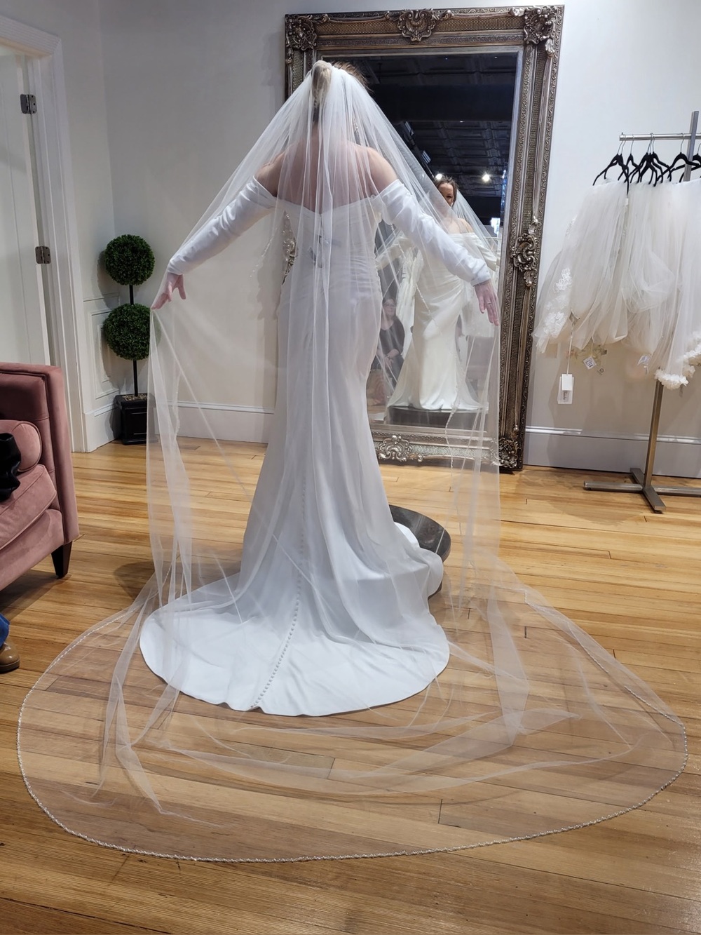 White veil with beaded edges